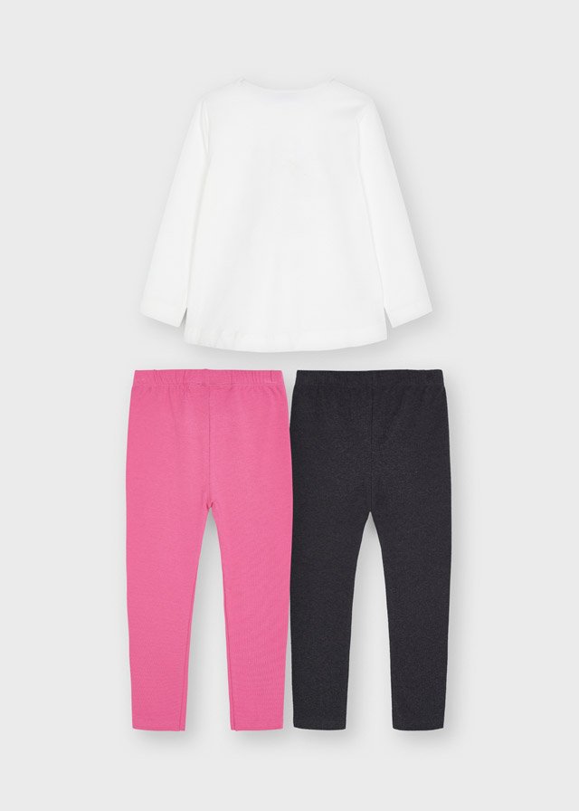 conjunto blusa con moño y dos leggins