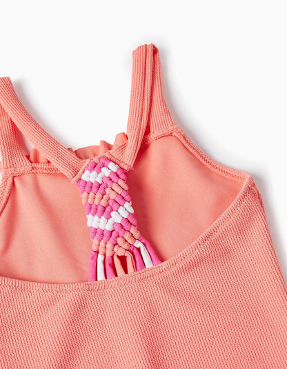 traje de baño una pieza coral, espalda tejida