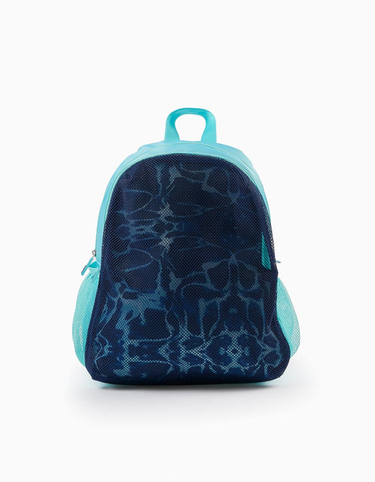 mochila azul con ondas marinas