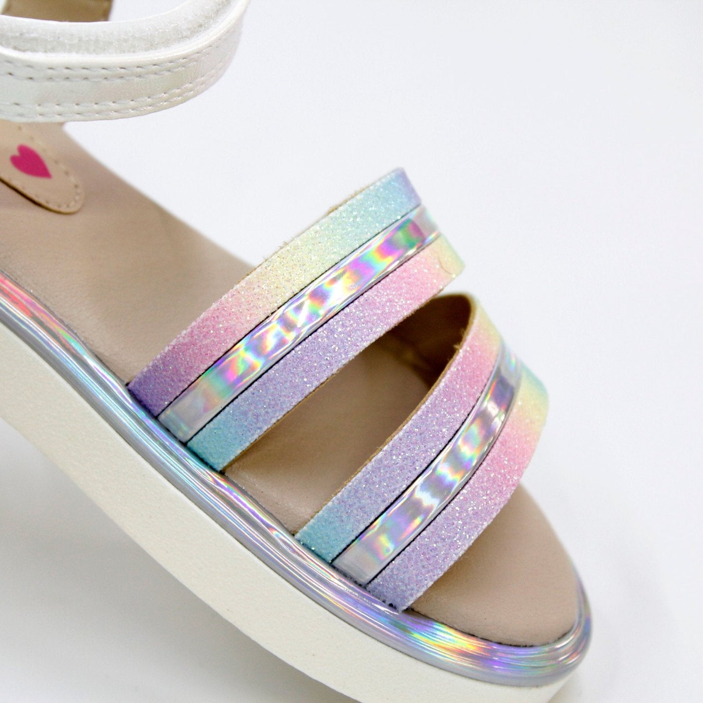 huarache lineas  plata tornasol, cierre de velcro
