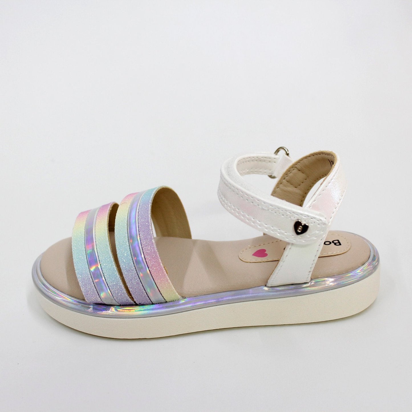 huarache lineas  plata tornasol, cierre de velcro