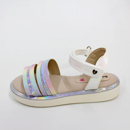 huarache lineas  plata tornasol, cierre de velcro