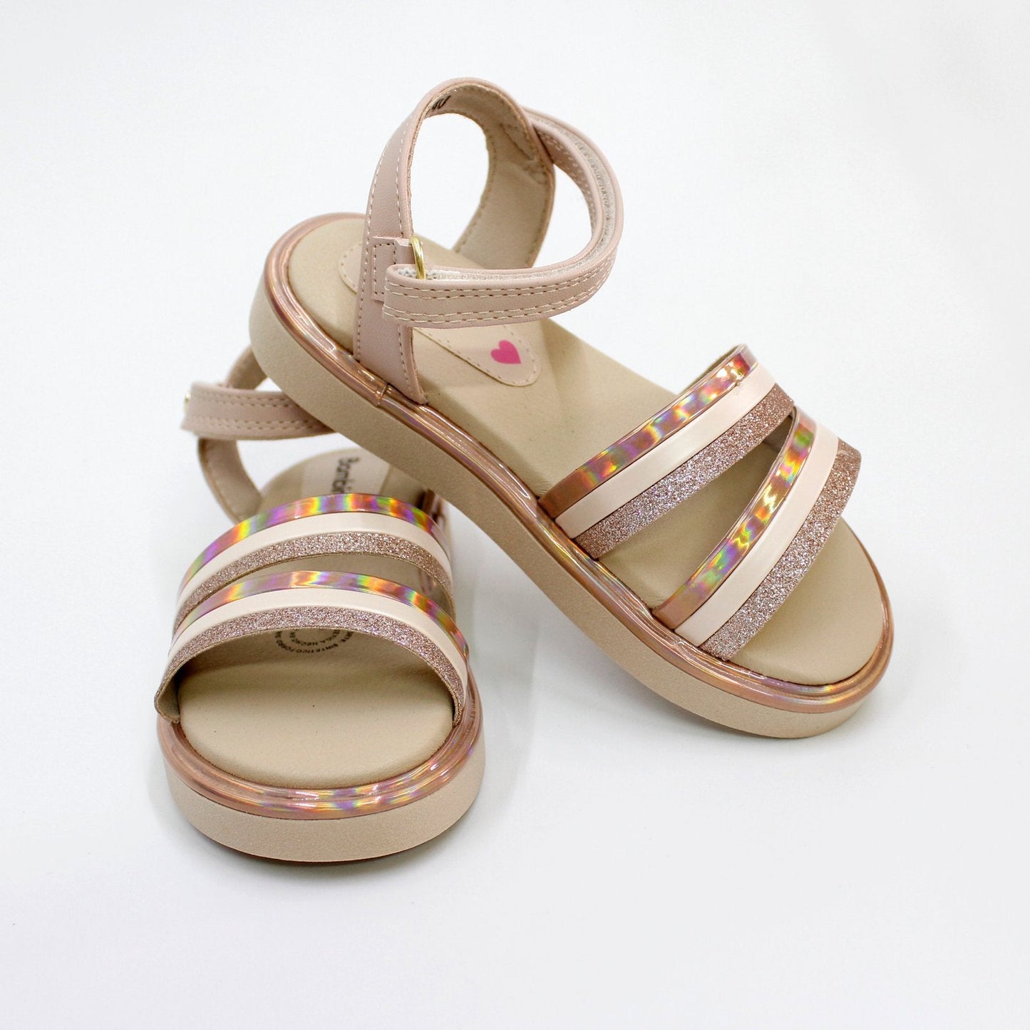 huarache lineas  oro rosado, cierre de velcro