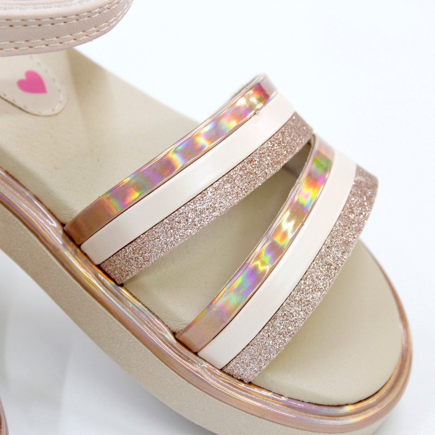 huarache lineas  oro rosado, cierre de velcro