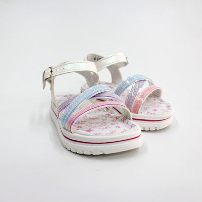 huarache niña colores pastel, tiras rosa lila y azul glitter