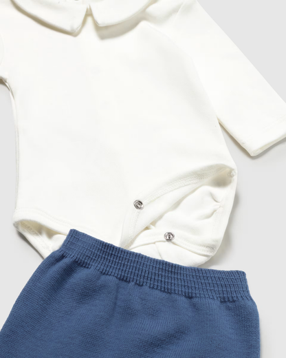 Conjunto 3 piezas punto tricot azul blueberry