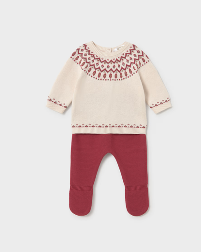 Conjunto jersey y polaina color ciruela para bebe