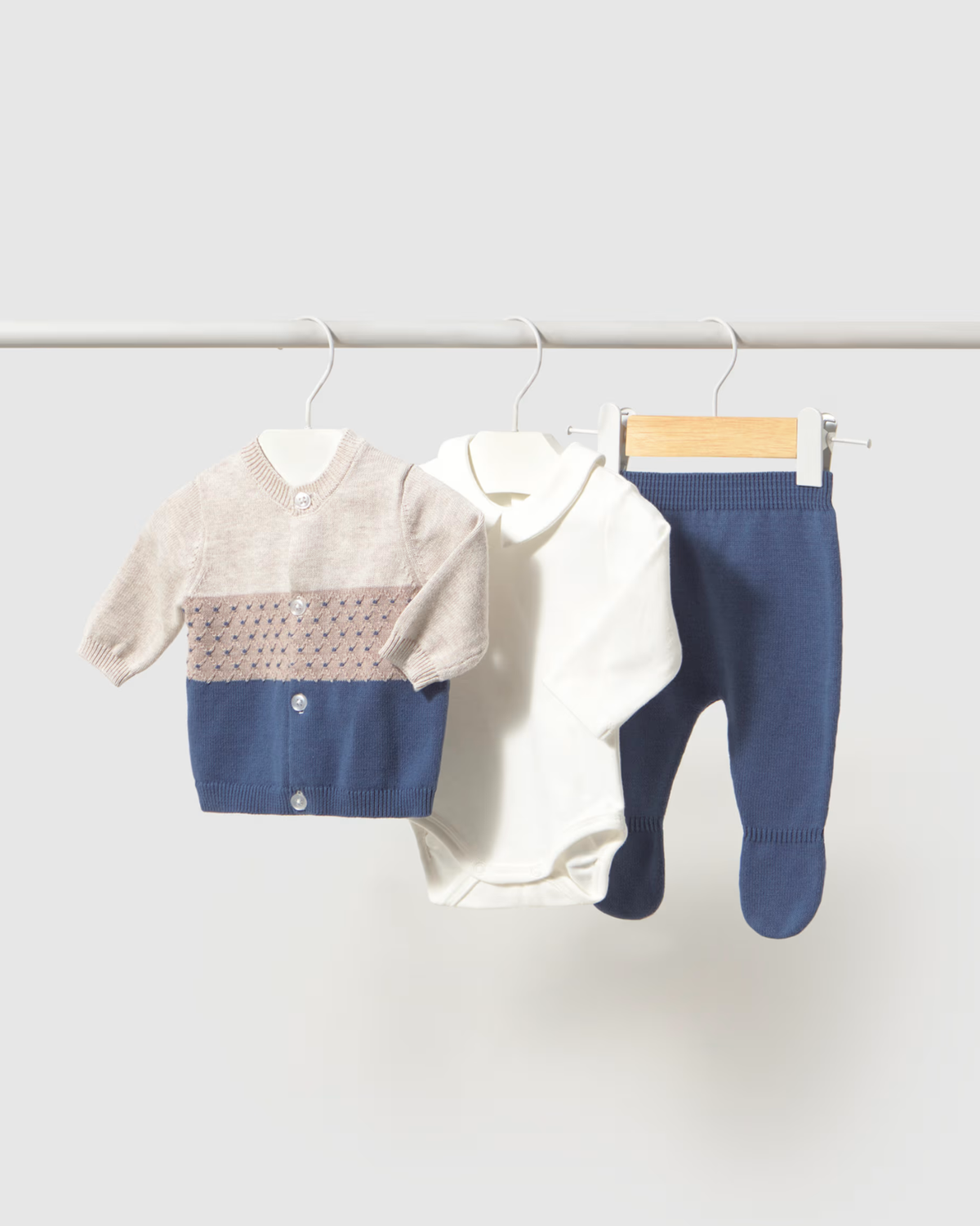 Conjunto 3 piezas punto tricot azul blueberry