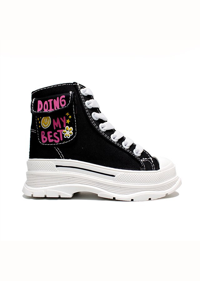 tenis tipo botín color negro, con bolsa lateral
