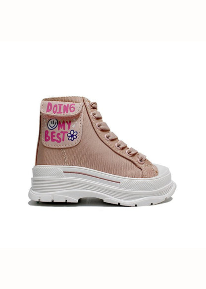tenis tipo botín color rosa camel, con bolsa lateral