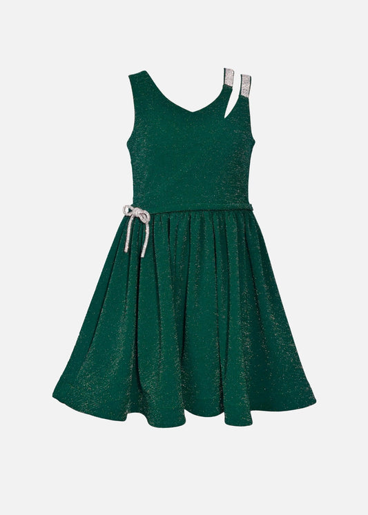 vestido verde con destellos metálicos