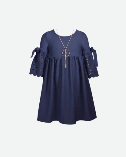 vestido azul manga campana