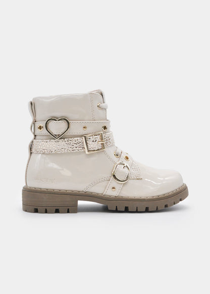 botin biker crudo charol para niña
