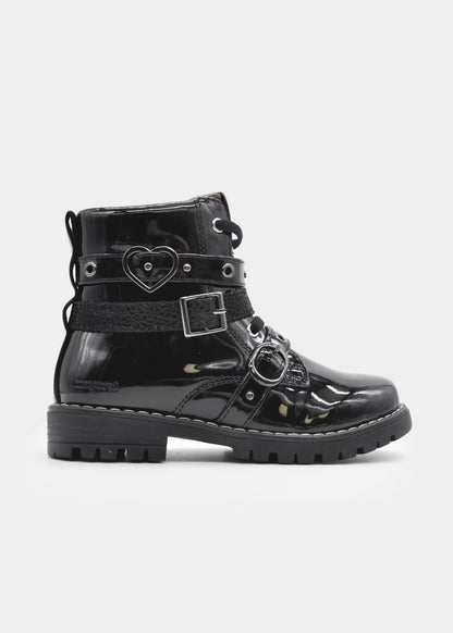 botin biker negro charol para niña