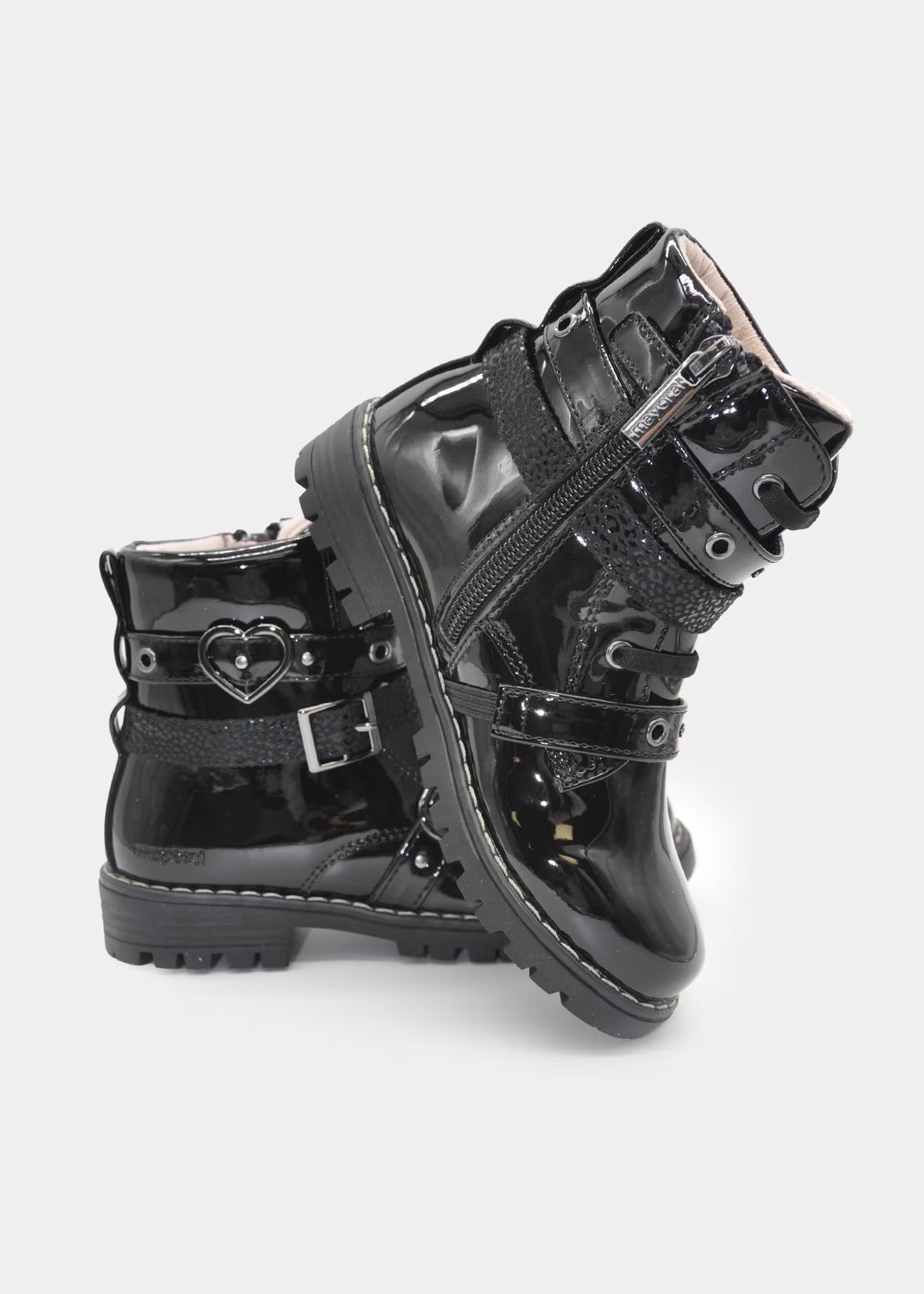 botin biker negro charol para niña