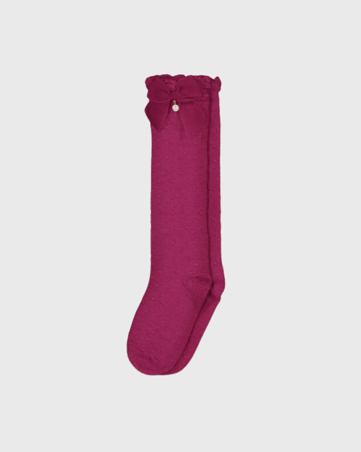 calceta alta con moño decorativo color rosa frambuesa