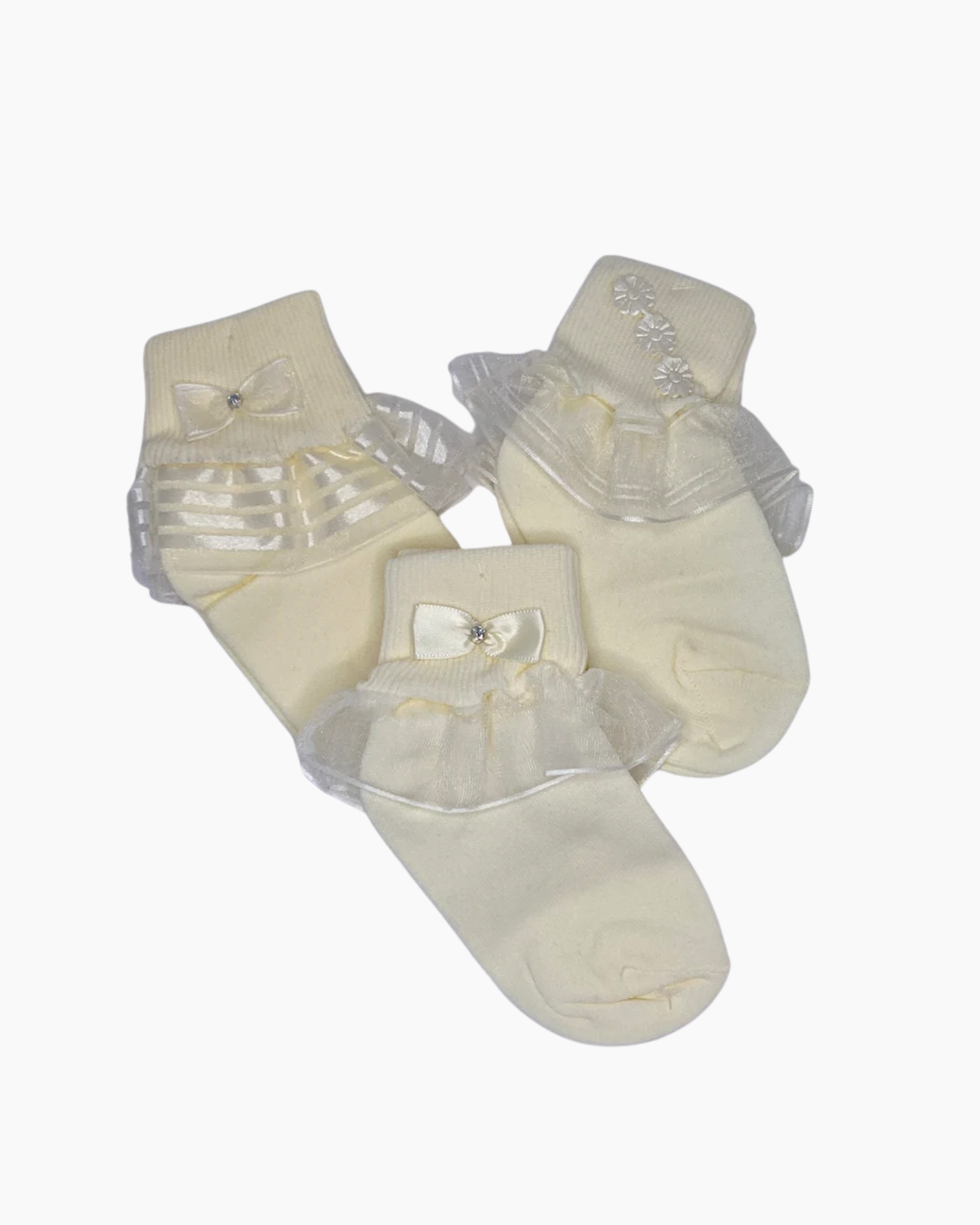 Calceta ceremonia ivory con olan, varios diseños de encaje