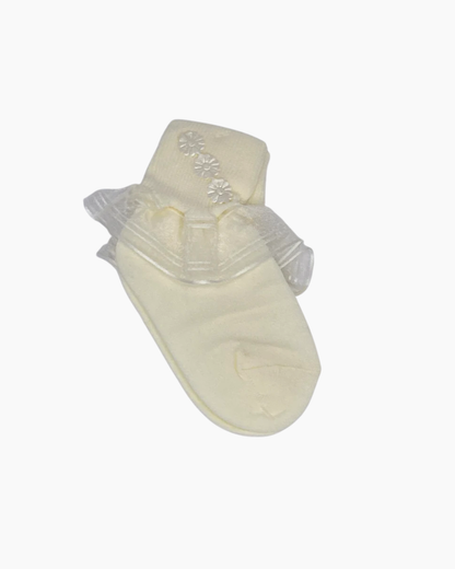 Calceta ceremonia ivory con olan, varios diseños de encaje