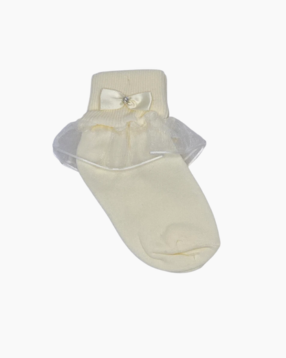 Calceta ceremonia ivory con olan, varios diseños de encaje