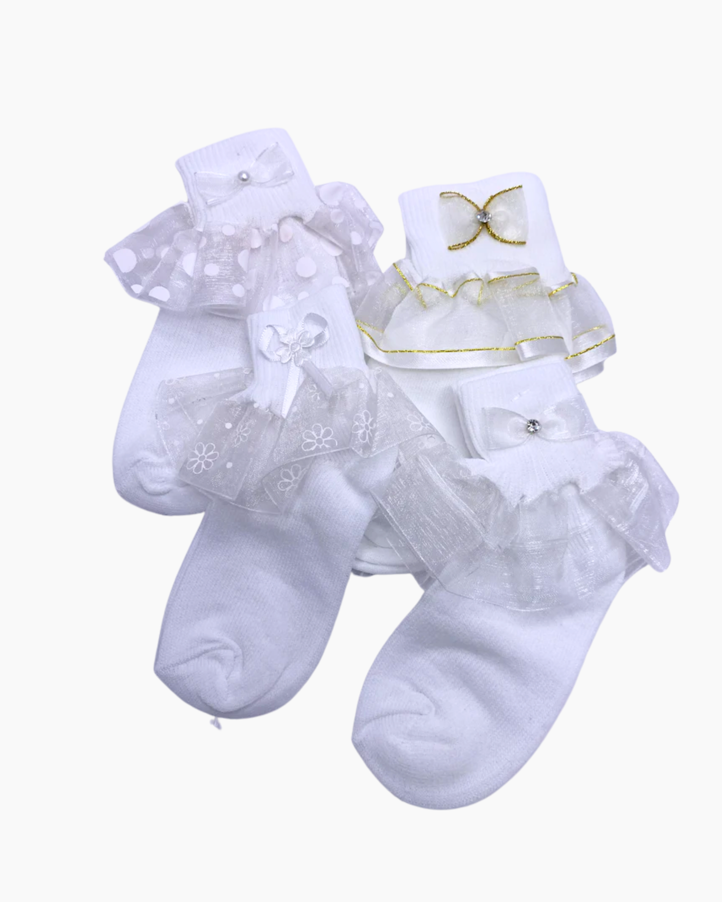 Calceta ceremonia blanca con olan