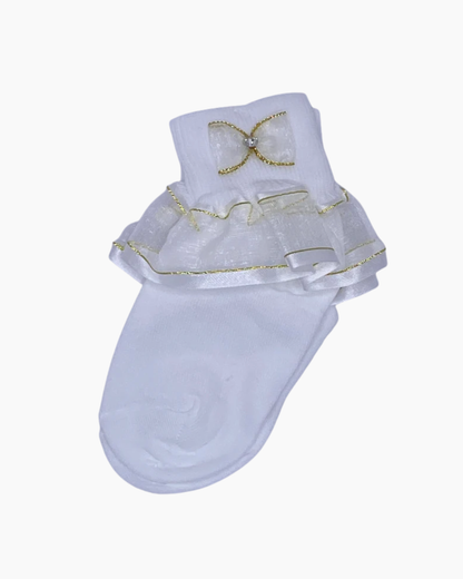 Calceta ceremonia blanca con olan