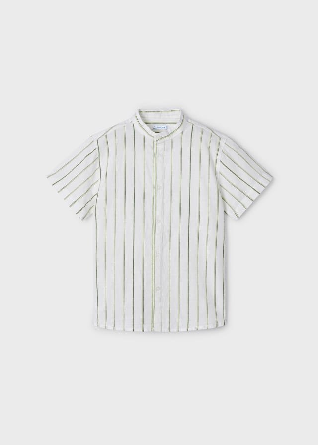 camisa croma blanca rayas verde cuello mao
