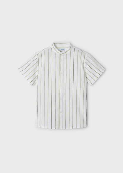 camisa croma blanca rayas verde cuello mao