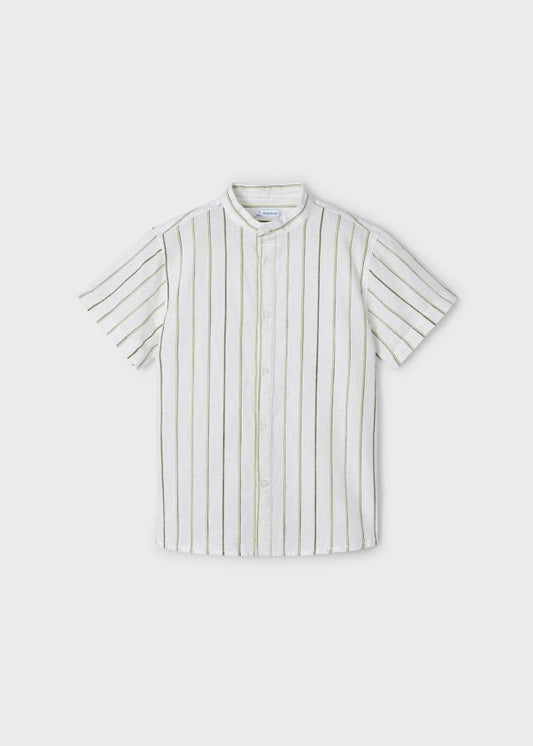 camisa croma blanca rayas verde cuello mao