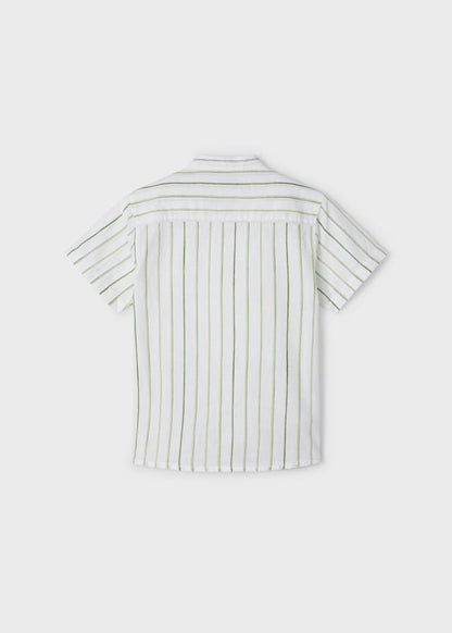 camisa croma blanca rayas verde cuello mao