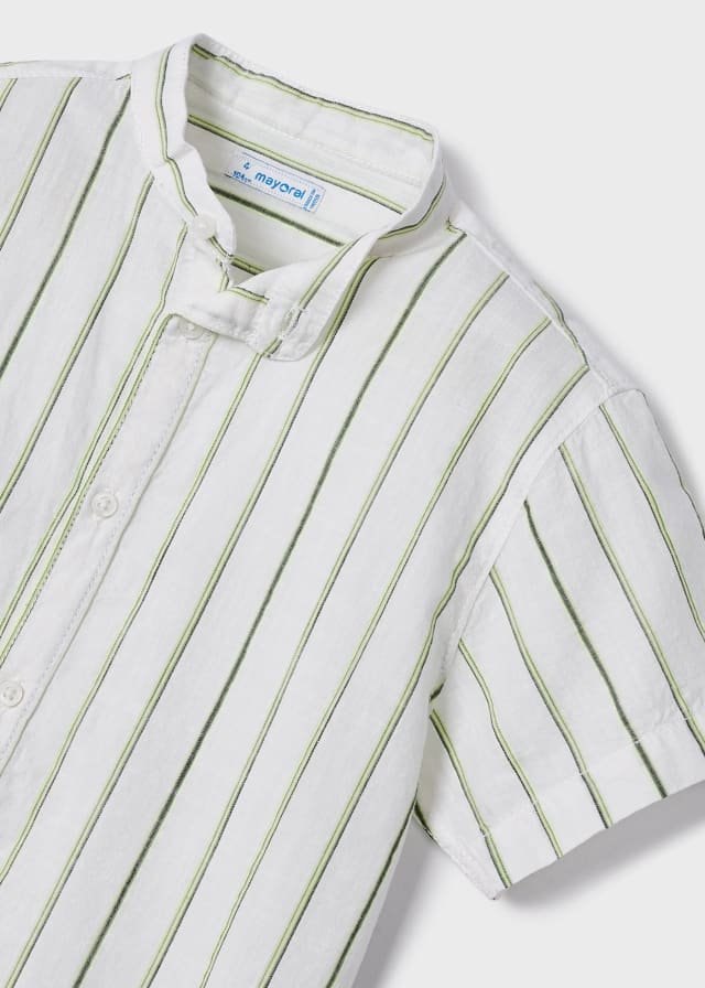 camisa croma blanca rayas verde cuello mao