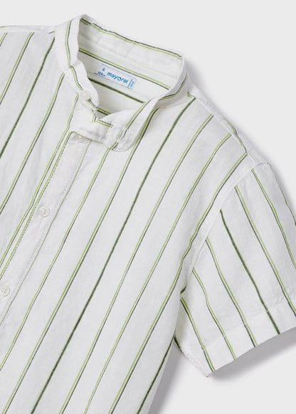 camisa croma blanca rayas verde cuello mao