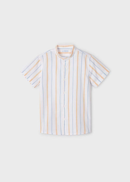 camisa manga corta a rayas cuello mao, color mango