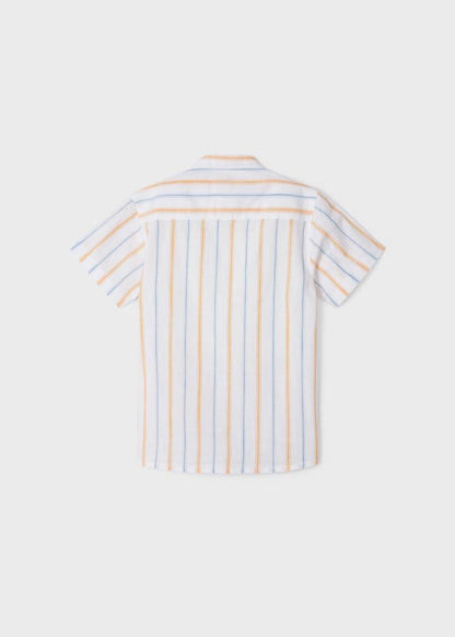 camisa manga corta a rayas cuello mao, color mango