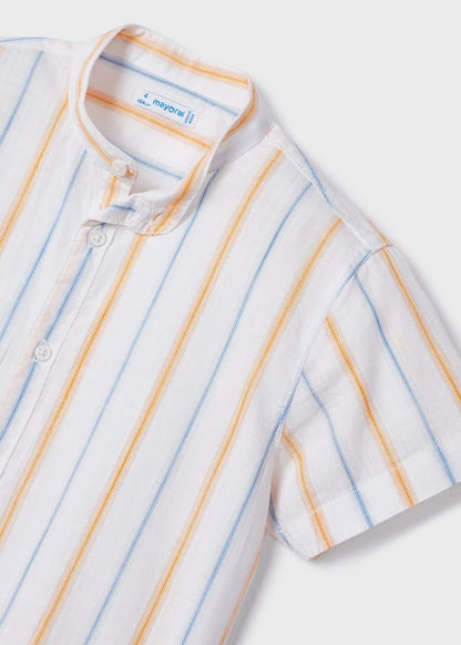 camisa manga corta a rayas cuello mao, color mango