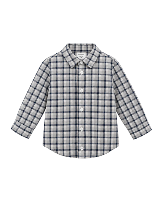 Camisa cuadros marino y beige