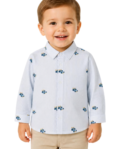Camisa de manga larga a rayas azul blanco print coches
