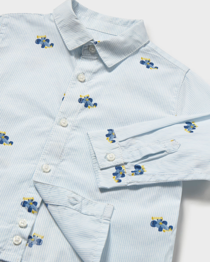 Camisa de manga larga a rayas azul blanco print coches