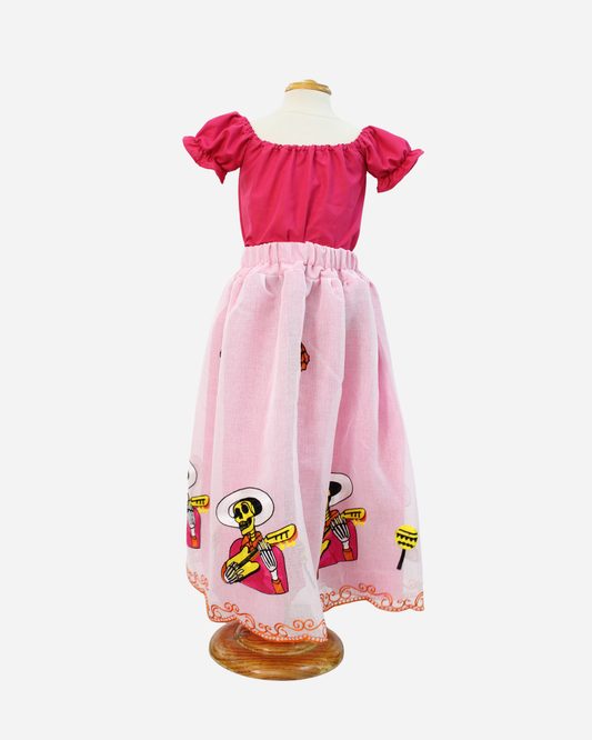 SET CATRINA BLUSA CAMPESINA Y FALDA MOTIVOS DIA DE MUERTOS