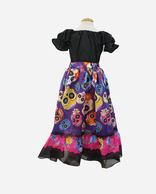 SET CATRINA BLUSA CAMPESINA Y FALDA MOTIVOS DIA DE MUERTOS