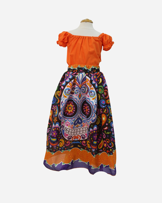 SET CATRINA BLUSA CAMPESINA Y FALDA MOTIVOS DIA DE MUERTOS
