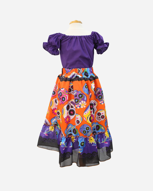 SET CATRINA BLUSA CAMPESINA Y FALDA MOTIVOS DIA DE MUERTOS