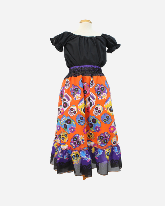 SET CATRINA BLUSA CAMPESINA Y FALDA MOTIVOS DIA DE MUERTOS