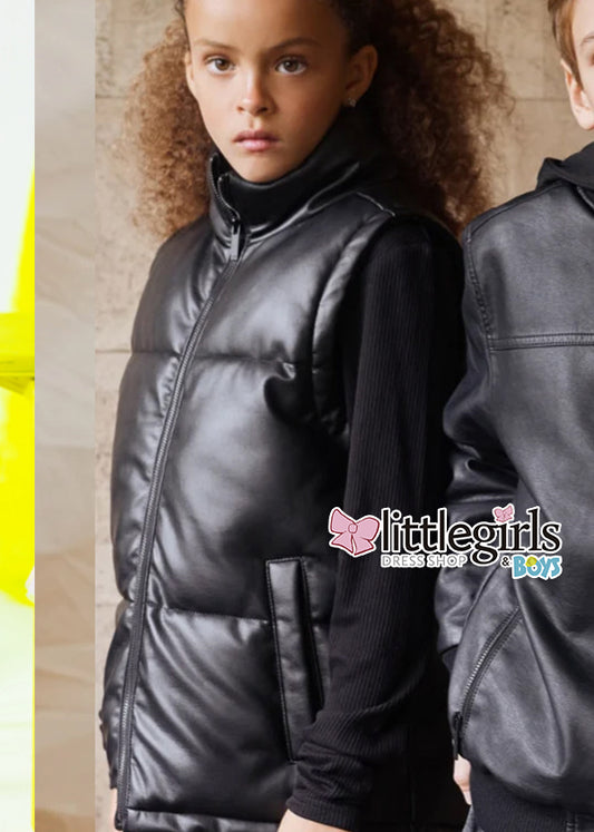 Chaleco acolchado piel sintética color negro