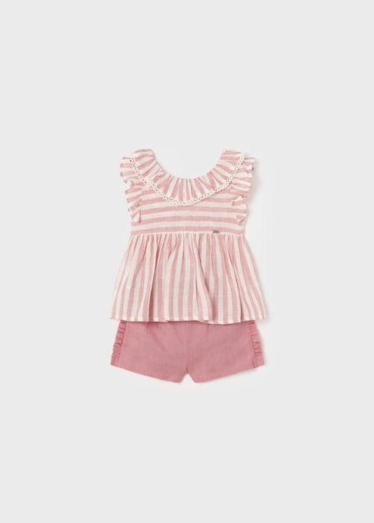 conjunto 2 piezas blusa a rayas y short rosado