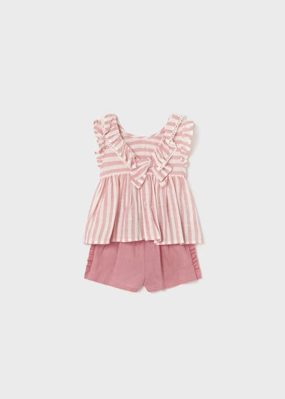 conjunto 2 piezas blusa a rayas y short rosado