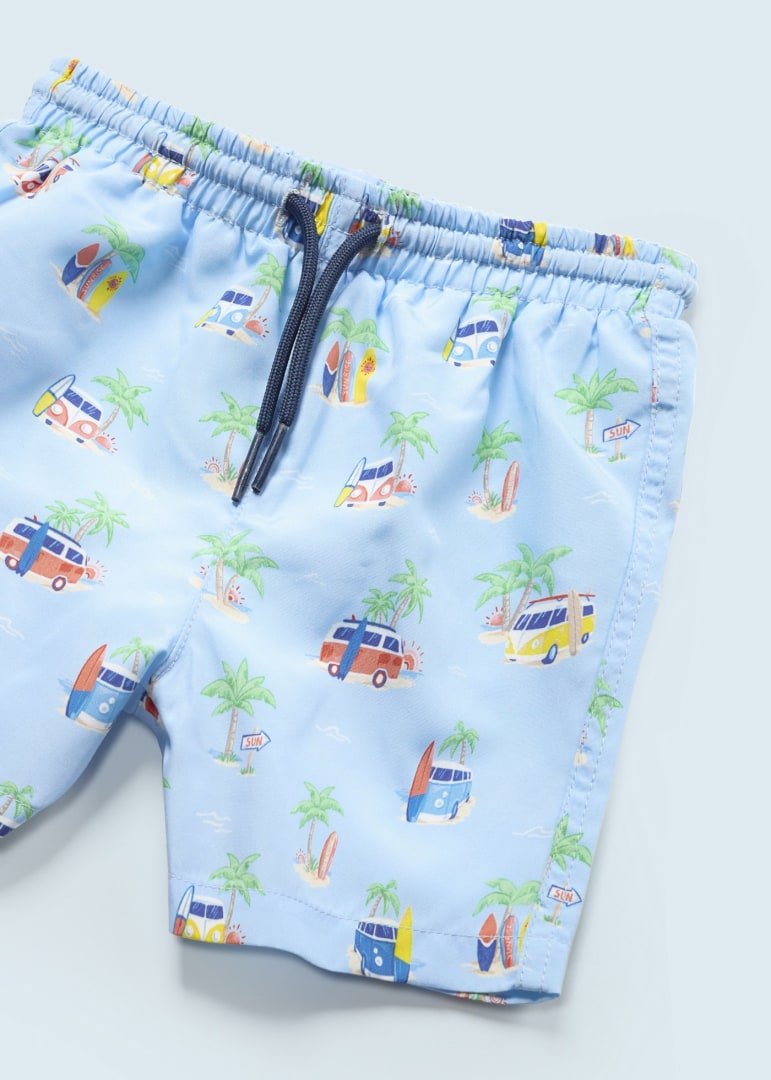 Bañador 2 pzas short y gorra celeste