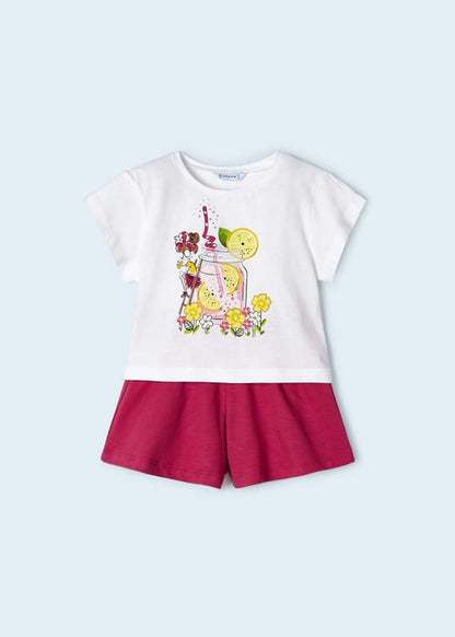 conjunto de playera y short rosa a juego para niña.