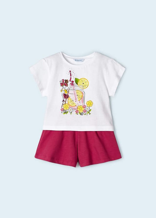 conjunto de playera y short rosa a juego para niña.
