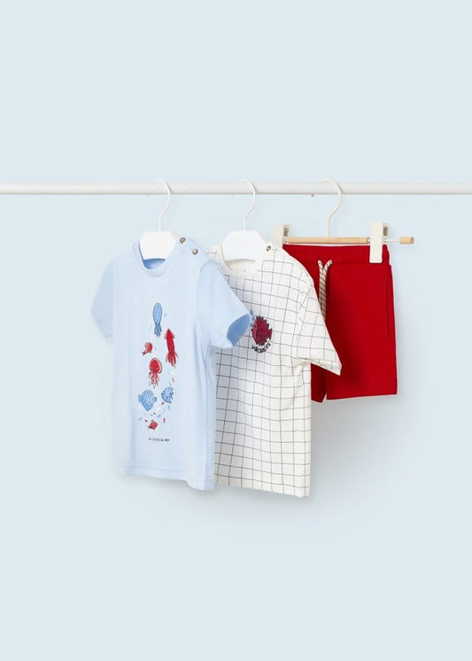 conjunto 3 piezas short y camisetas prints marinos