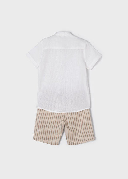 Conjunto bermuda rayas niño, color almendra